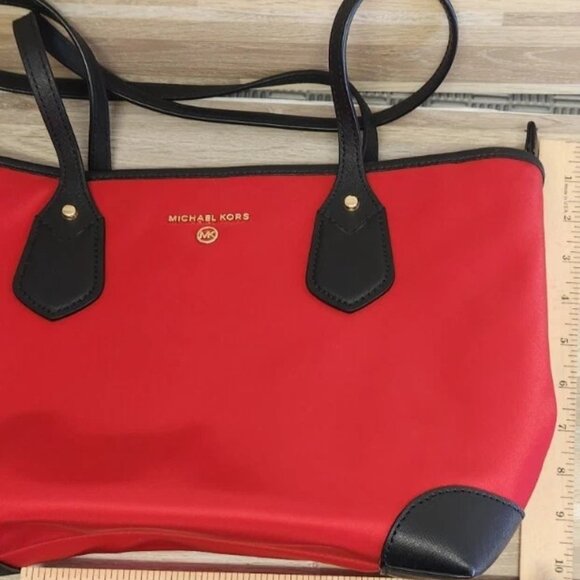 New Michael Kors Eva Top Zip Multi Pocket Small Tote Black Red NS Read - Picture 7 of 13